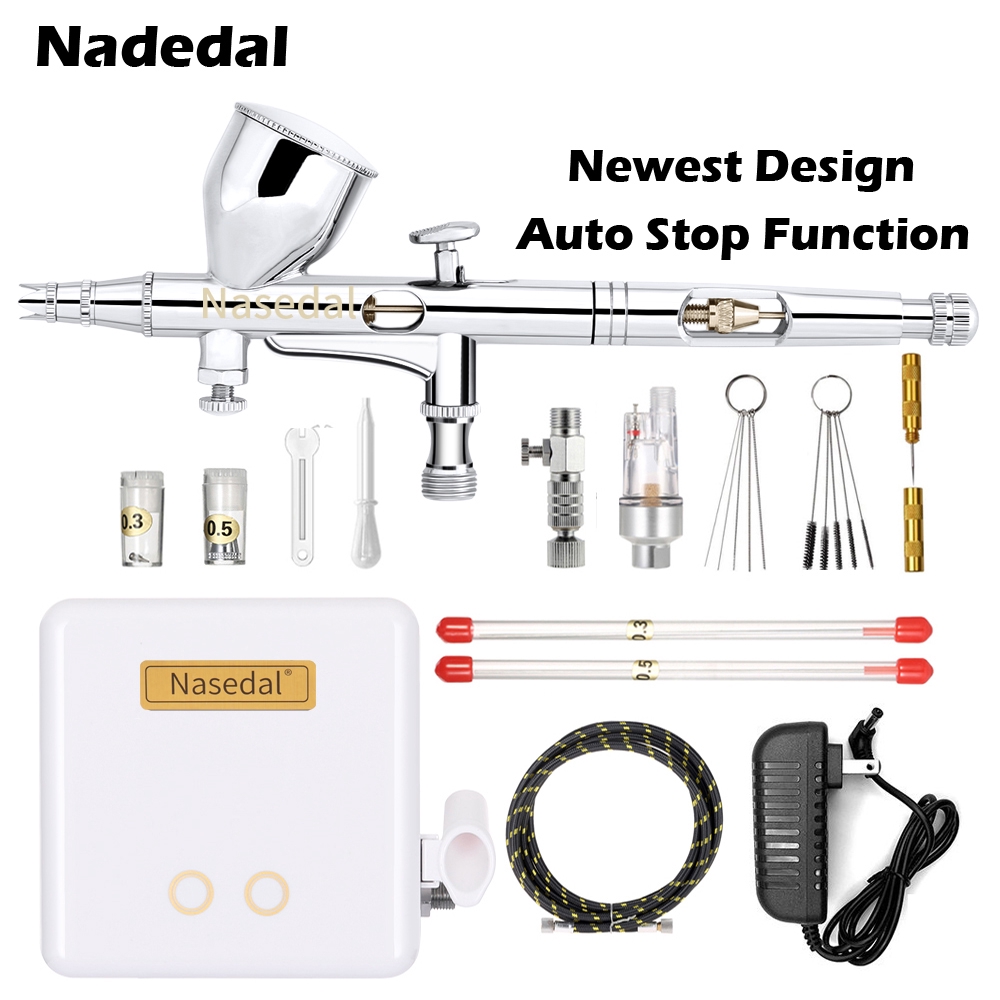 Nasedal Airbrush Spray Gun kit with Auto Stop Air Compressor Makeup