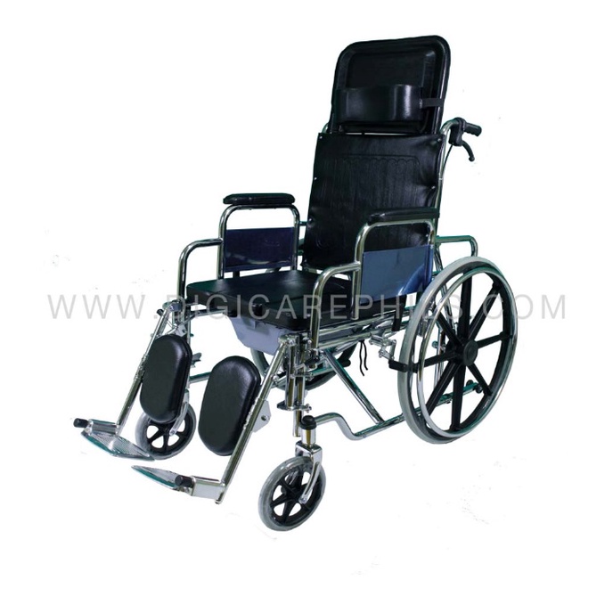 Procare Reclining Steel Wheelchair with Commode, Elevating Legrest and