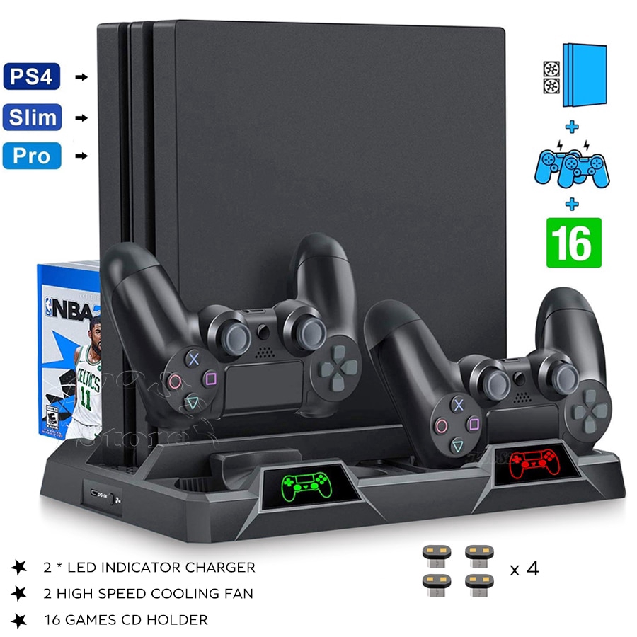 Ps4 vertical stand with cooling fan dual controllers for ps4 ps4 slim ps4 pro hot sale console