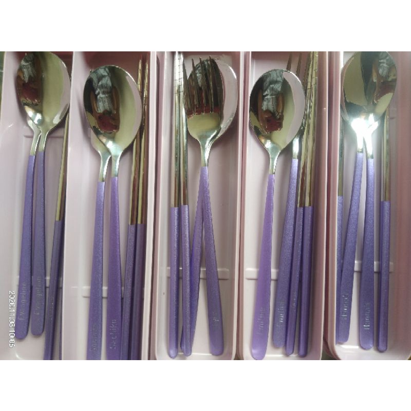 Personalized Spoon and Fork Silver Coated w/ Chopsticks (name engrave