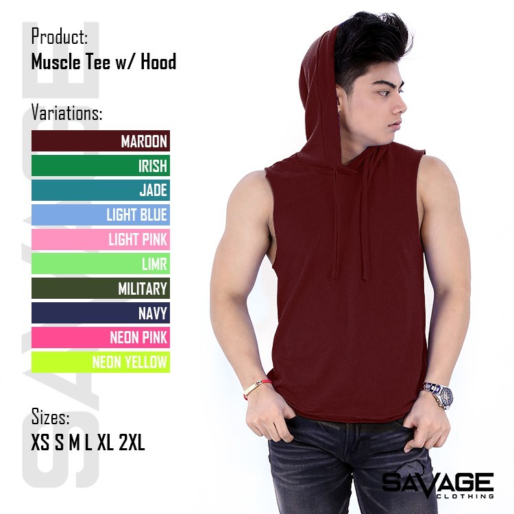 Muscle shirt outlet with hood