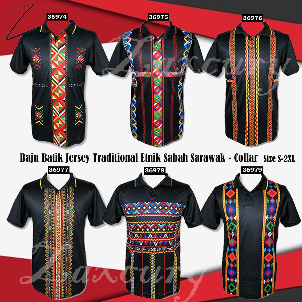 Baju Batik Jersey Traditional Etnik Sabah Sarawak- Collar Size S-2XL ...