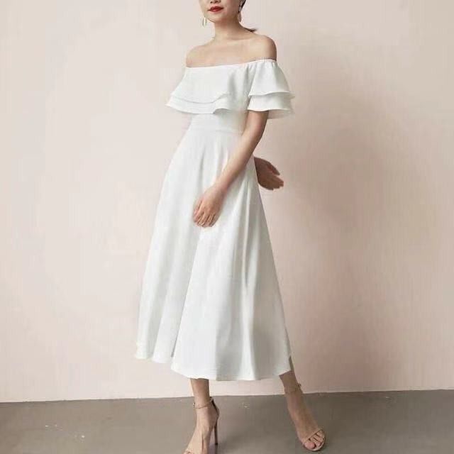 white off shoulder dress philippines PARIS Off Shoulder Sleeve Maxi Dress (Ivory White Silk Crepe)