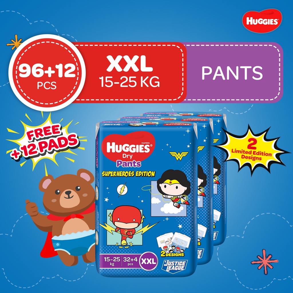 Huggies Dry Pants Superheroes Edition XXL 36pcs x 3 Packs Shopee