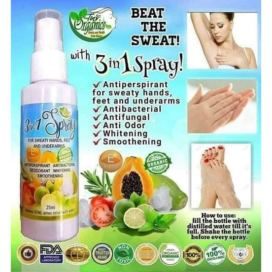 3in1 Spray for Sweaty Underarms, Hands & Feet antiperspirant, anti