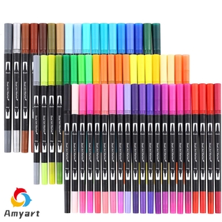 COD】12/24/36/48/60 Colors Calligraphy Pens Set Portable Dual Head