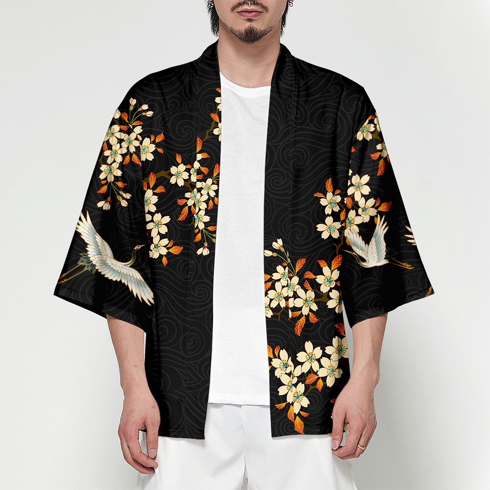 Kimono Men Chinese style 3D Robe Seven-point Sleeve Cardigan