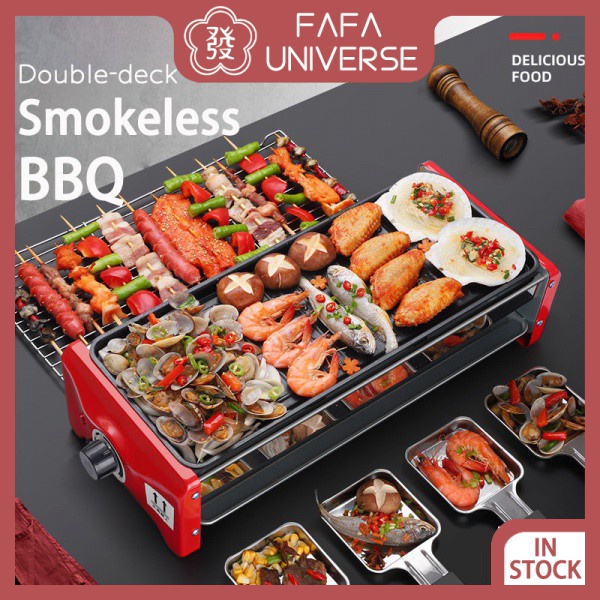 hGZr Korean BBQ Electric Grill doubledeck Barbecue Indoor Smokeless