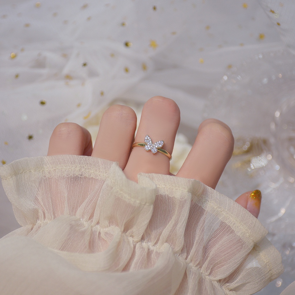 Fashion Women Jewelry Simple Alloy Rhinestone Butterfly Finger Ring Shopee Philippines