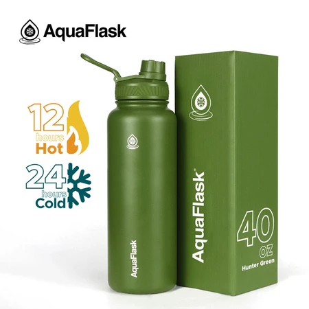 Aquaflask (40oz) Wide Mouth with Spout Lid Vacuum Insulated StainlessSteel Drinking Water Aqua Flask