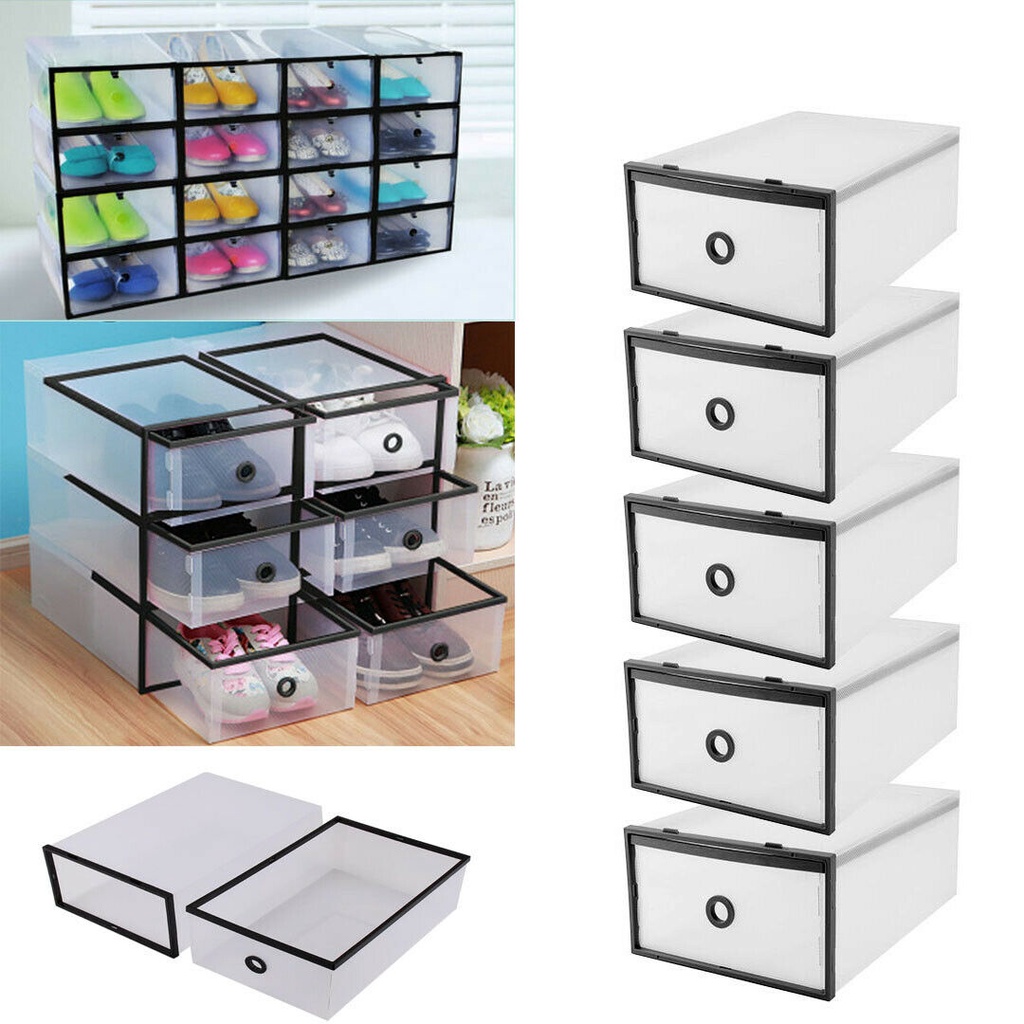 1PC Clear Plastic Shoe Box Transparent Drawer Case Protective Storage ...