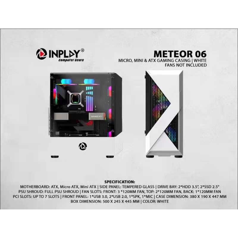 Cod Inplay Meteor White Mid Tower Gaming Case Pc Case Desktop Computer Gaming Case Computer