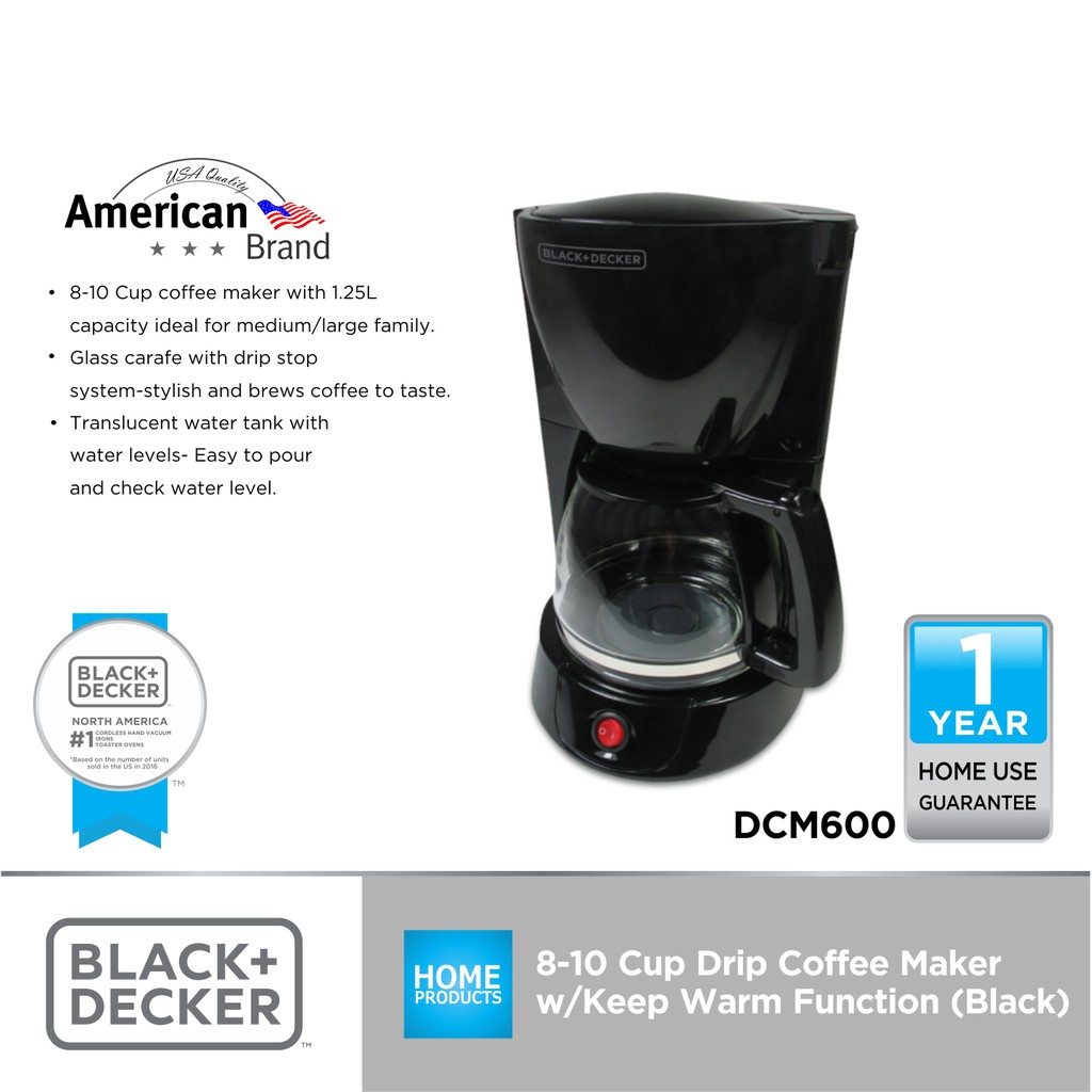 BLACK DECKER Drip Coffee Maker with Keep Warm Function Black