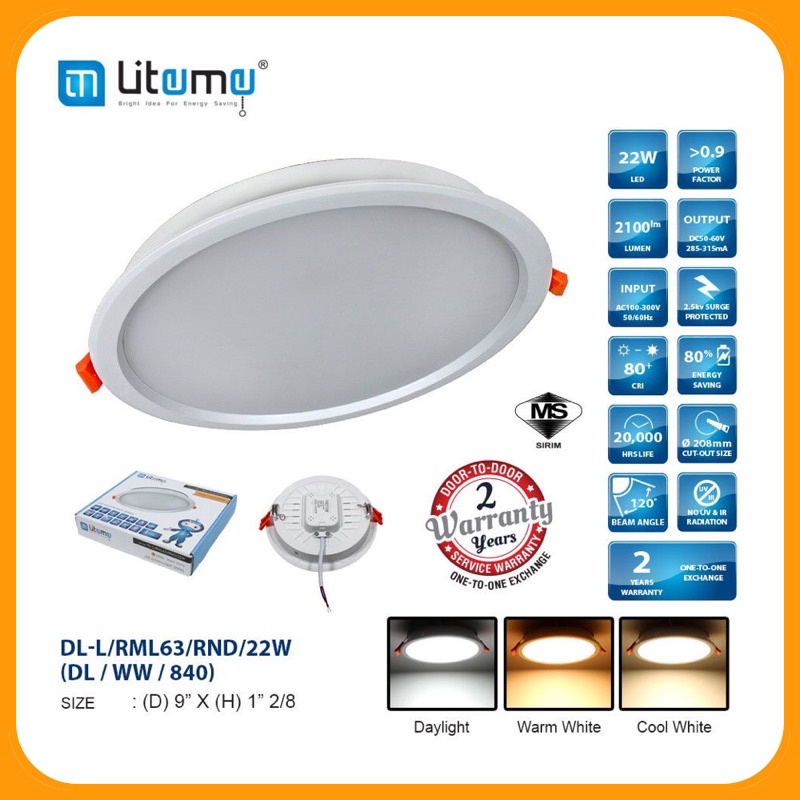 LITEME LED DOWNLIGHT SERIES 9” inch RML63/ROUND/22W | Shopee Philippines