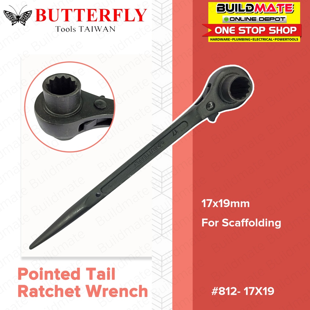 BUTTERFLY Pointed Tail Ratchet Wrench 17x19mm For Scaffolding 812
