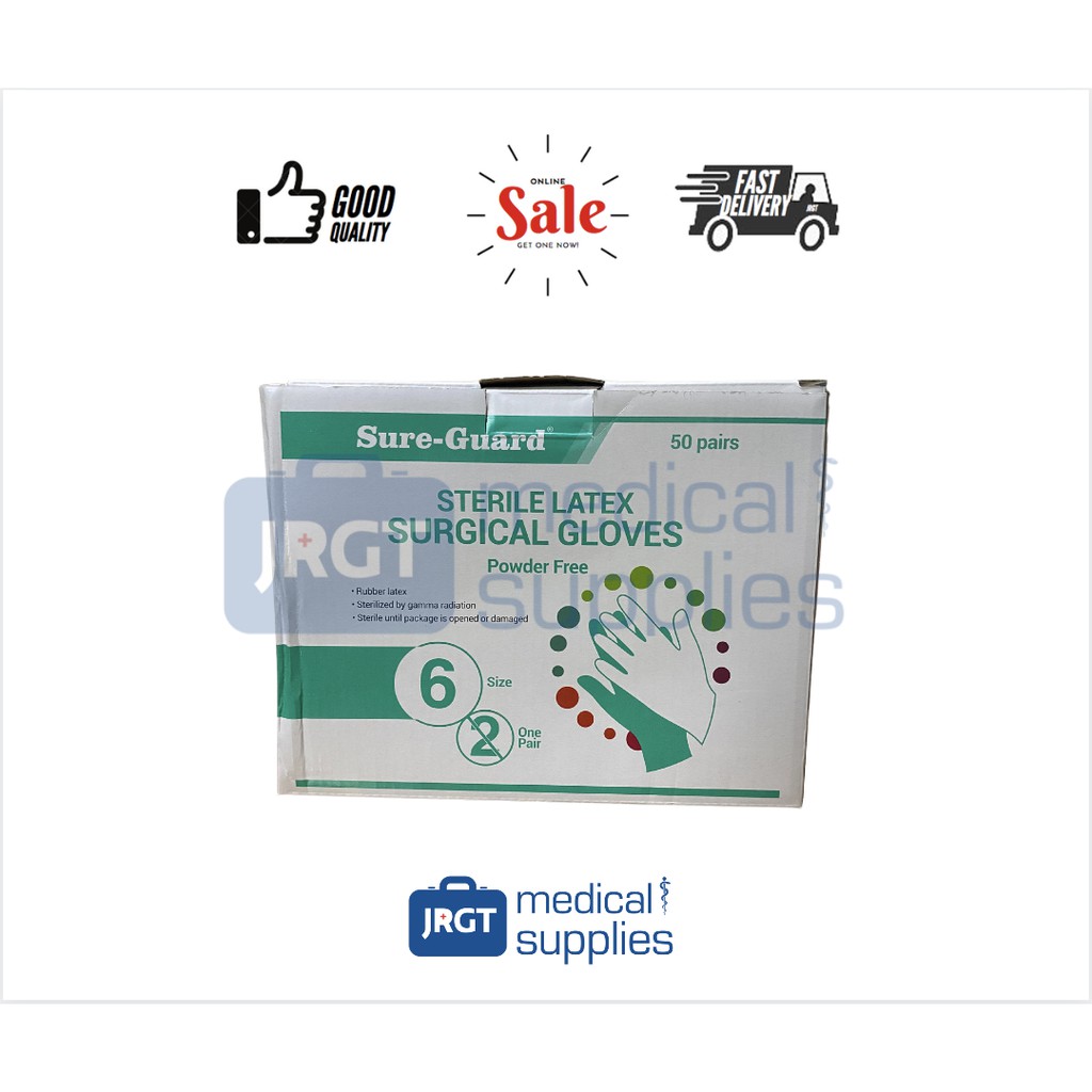 Sure Guard Sterile Latex Gloves 100pcs (50pairs) | JRGT Medical Supply ...