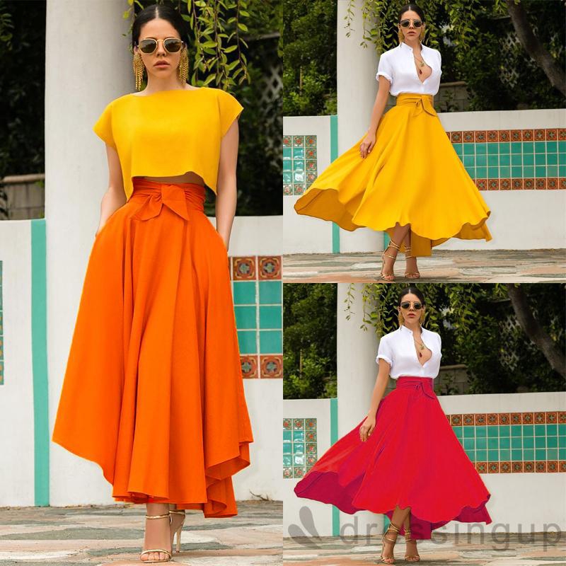 High waisted yellow hotsell pleated maxi skirt