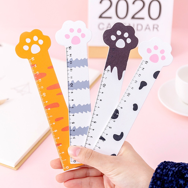 Creative cartoon cute cat claw wooden ruler small fresh drawing ...