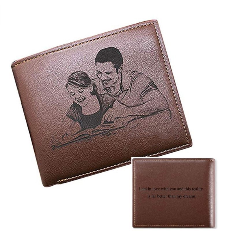 CEXIKA Men Personalized Wallet Pu Leather Engraved Custom Photo Short Purse