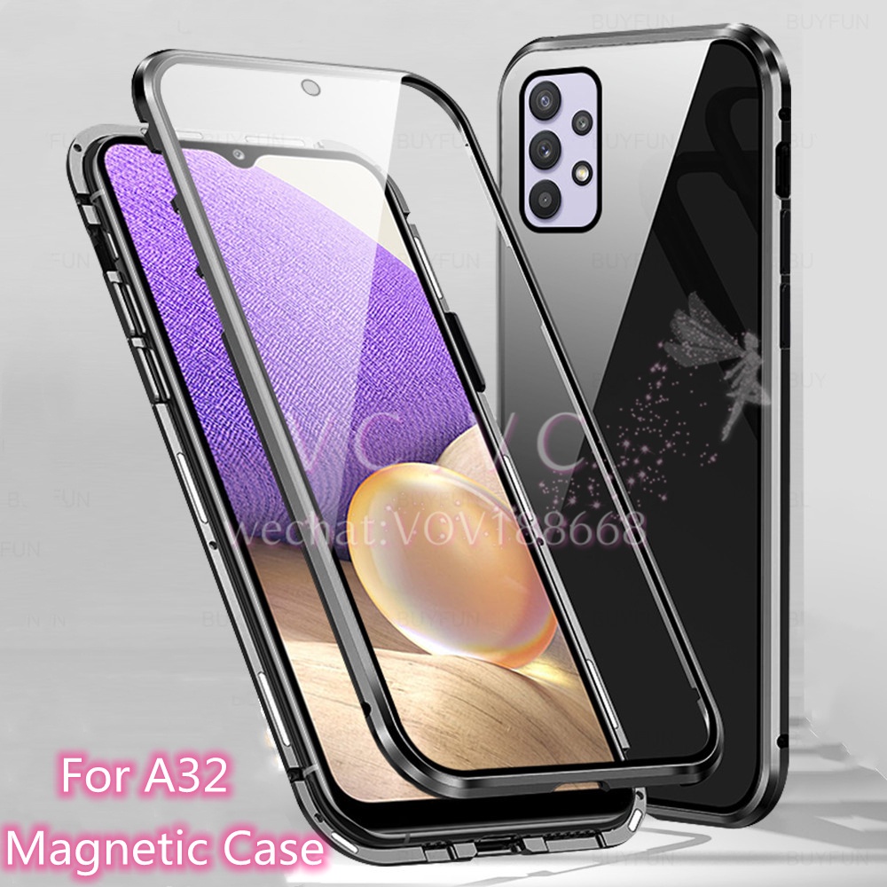 Samsung Galaxy A32 5G/4G Magnetic Case Metal Magnetic Adsorption Case  Double-sided Tempered Glass Case for Samsung a32 Metal Bumper Case Magnet  Metal - Main Image