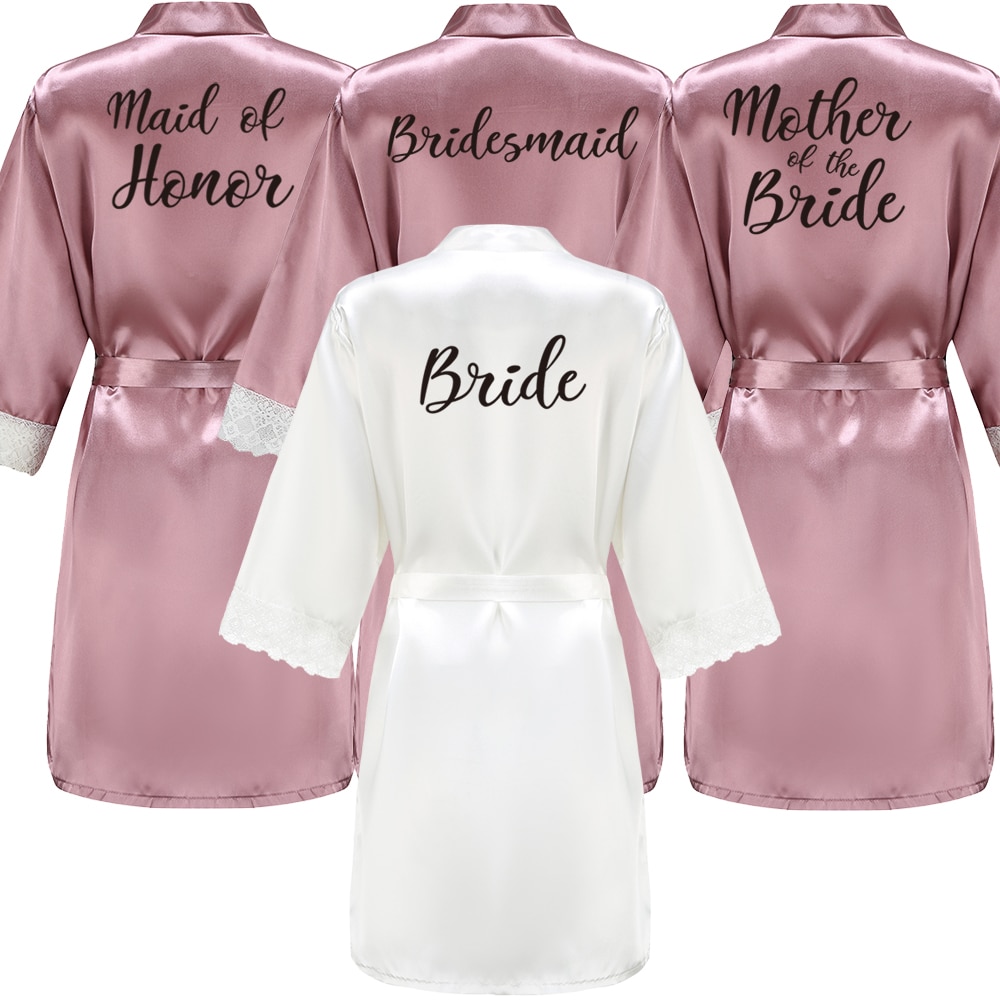 Women Satin Lace Robe Bride Robe Bridesmaid Robes Bridal Wedding Robe