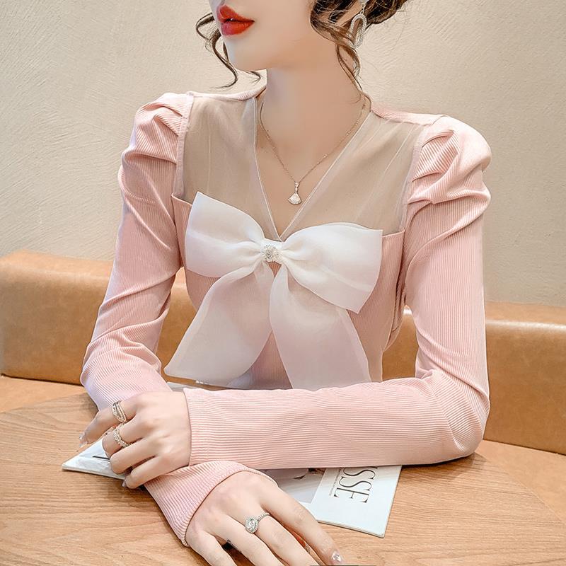Pearl Bow Puff Sleeve T-Shirt