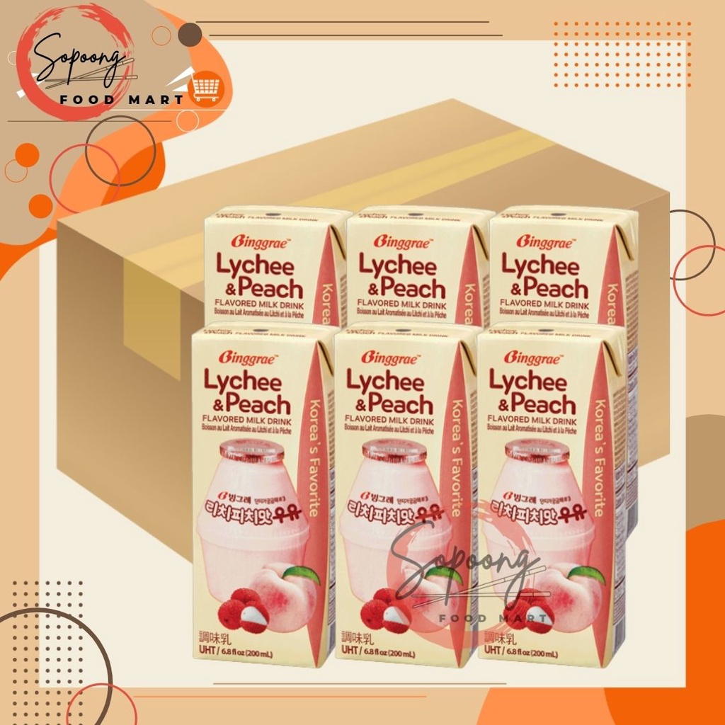 BINGGRAE LYCHEE & PEACH FLAVOURED MILK 200MLx24PCS (1BOX) | Shopee ...