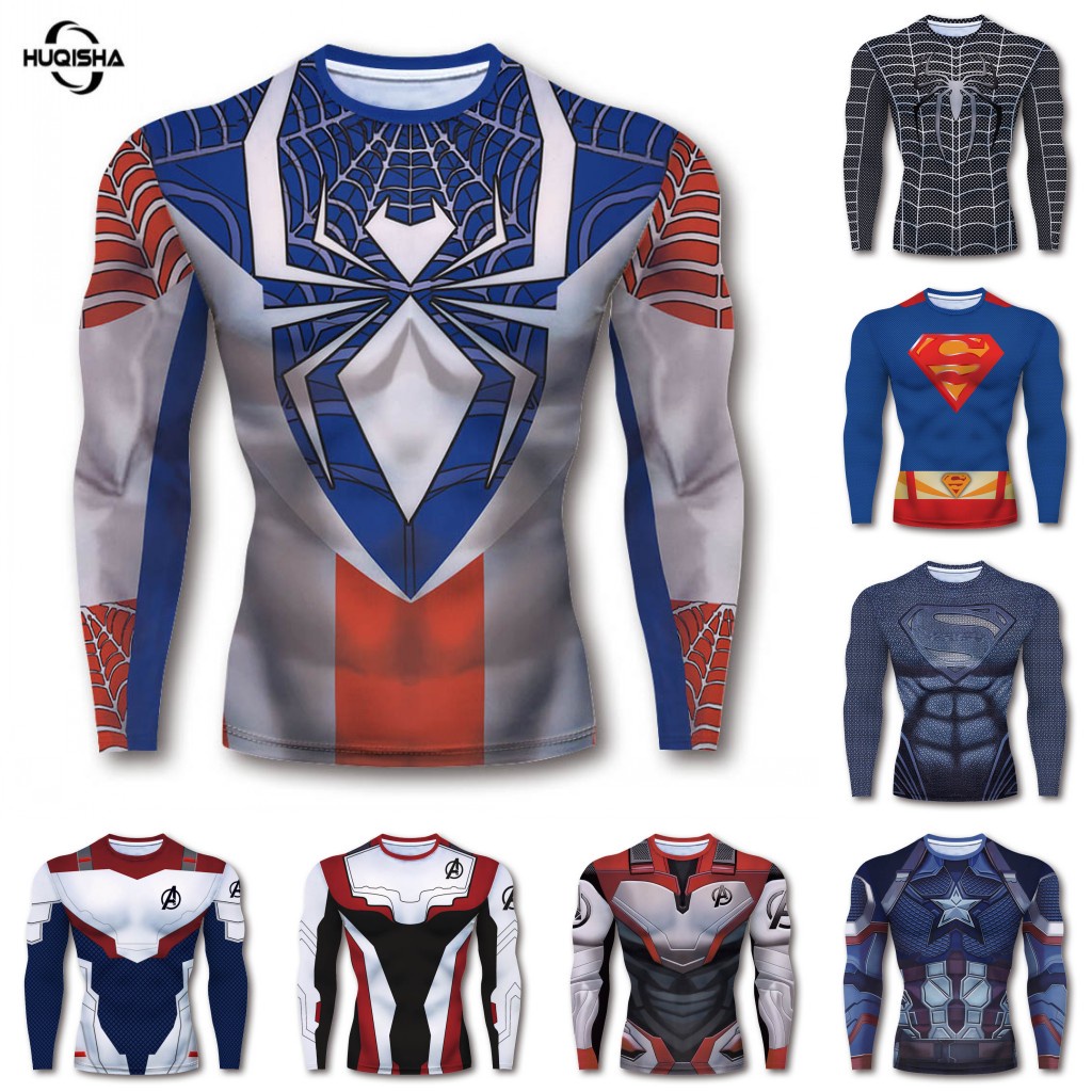 Marvel Spiderman Costume Avengers T-shirt Men Long Sleeve Fashion Gym ...