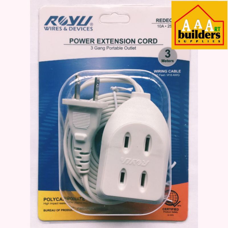 ROYU 3 Gang Universal Outlet Extension Cord