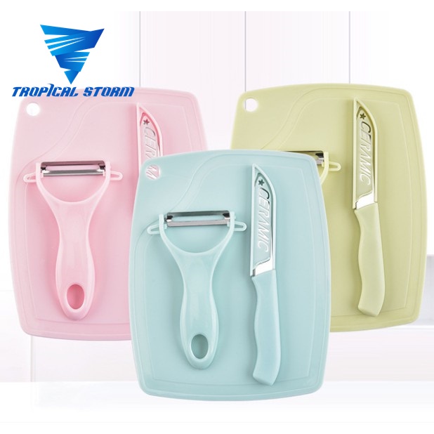 TS 3 in 1 Ceramic Fruit Knife Peeler Chopping Board Set | Shopee ...