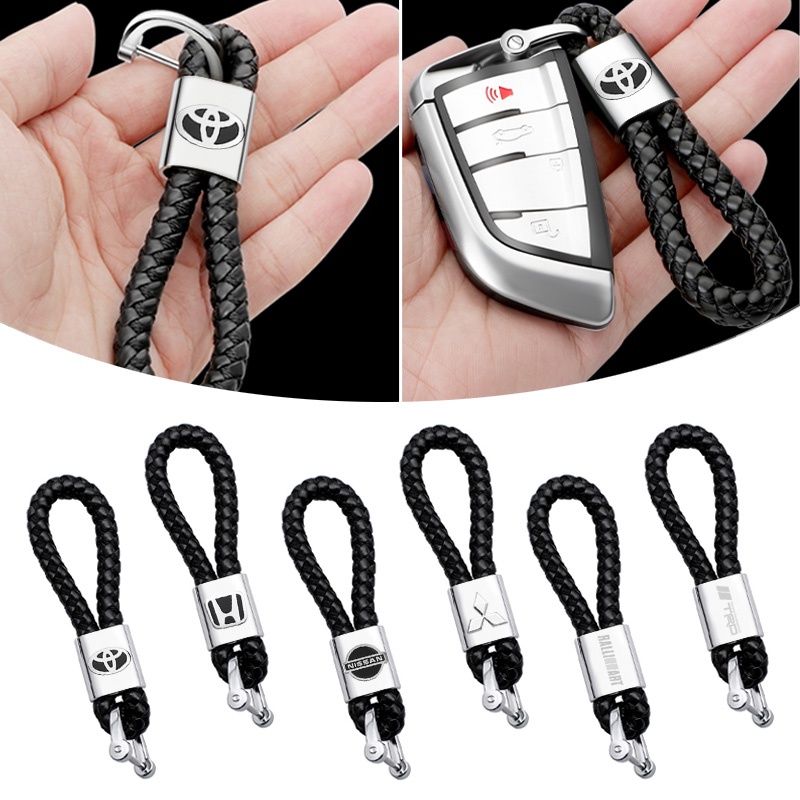 Car Keychain Metal Leather Braided Woven Rope Keychain Universal Car ...