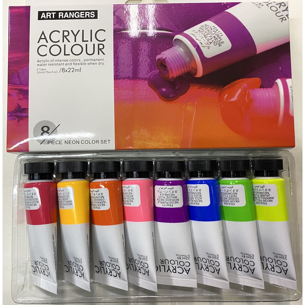 Art Rangers Acrylic Paint Set x8pcs 22ml (Primary Acrylic, Pastel, Glitter, Metallic, Neon