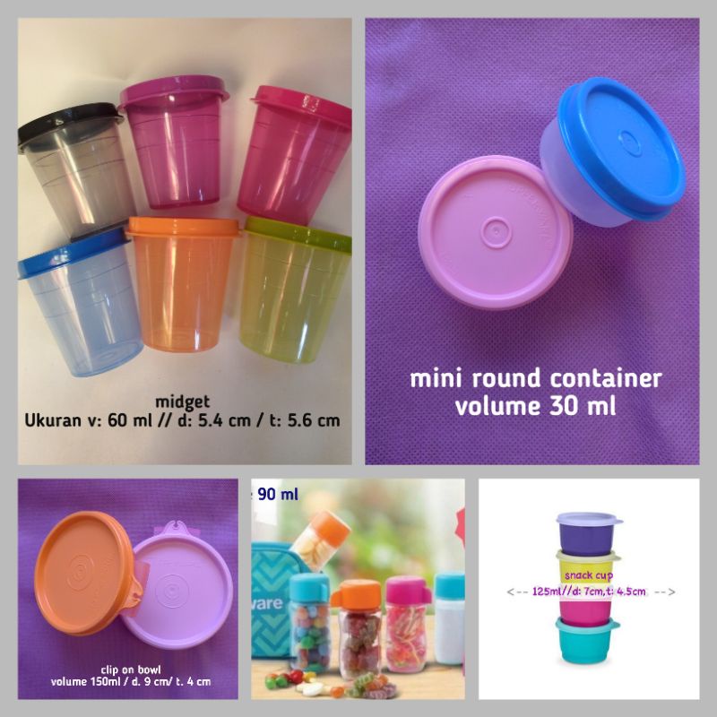 Mini tupperware (mini eco bottle, snack cup, small round, clip on bowl