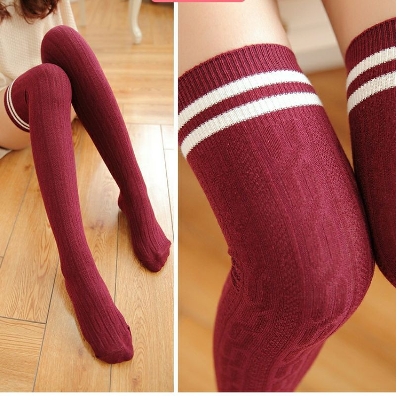 Long Mid Thigh High Women Over Knee Leg Autumn Winter Knitted Stripe Long Mid Tube Korean 