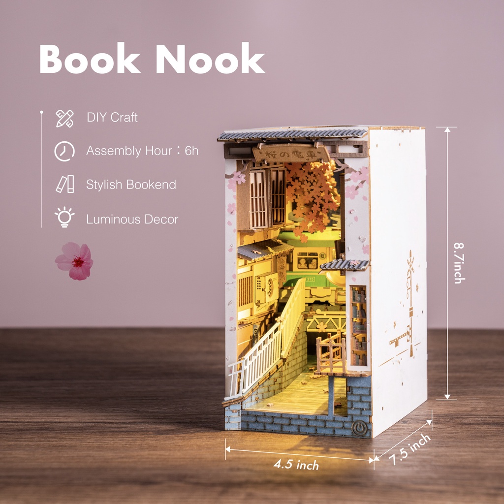 Robotime Rolife Sakura Densya Book Nook DIY Dollhouse Bookend Model Kit ...