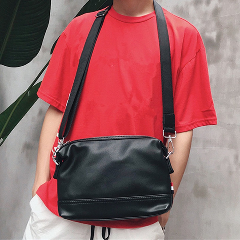 2022 Solid black men messenger bag waterproof leather shoulder bag