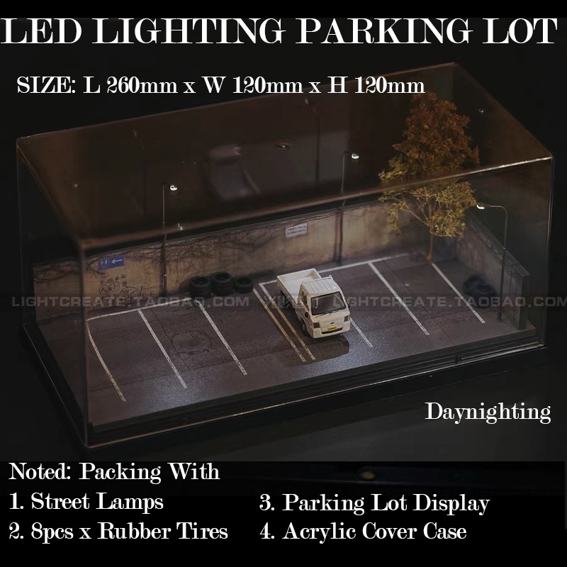 Diorama 1/64 LED Lighting Parking Lot Display Garage with Acrylic