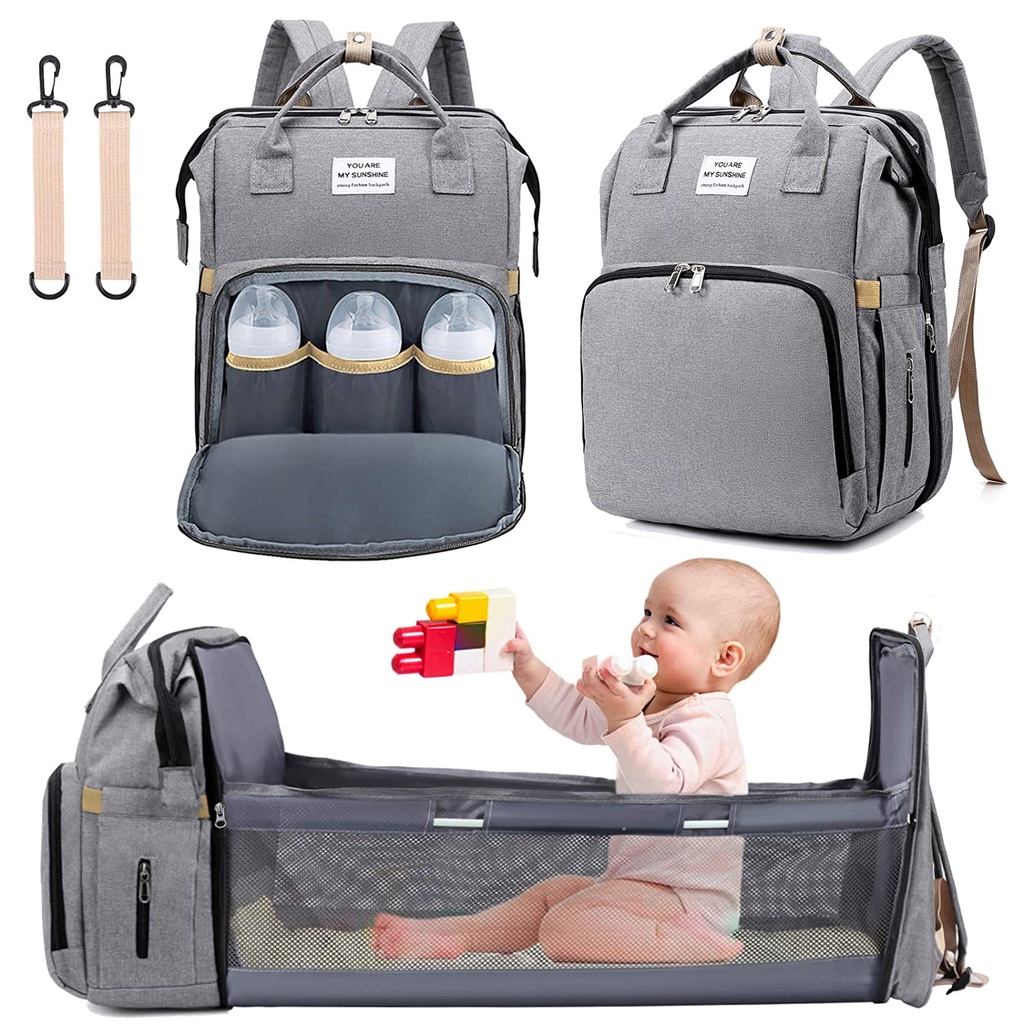 Diaper Bag Backpack with Changing Station,Travel Bassinet Foldable Baby Bed  Large Capacity Waterprof