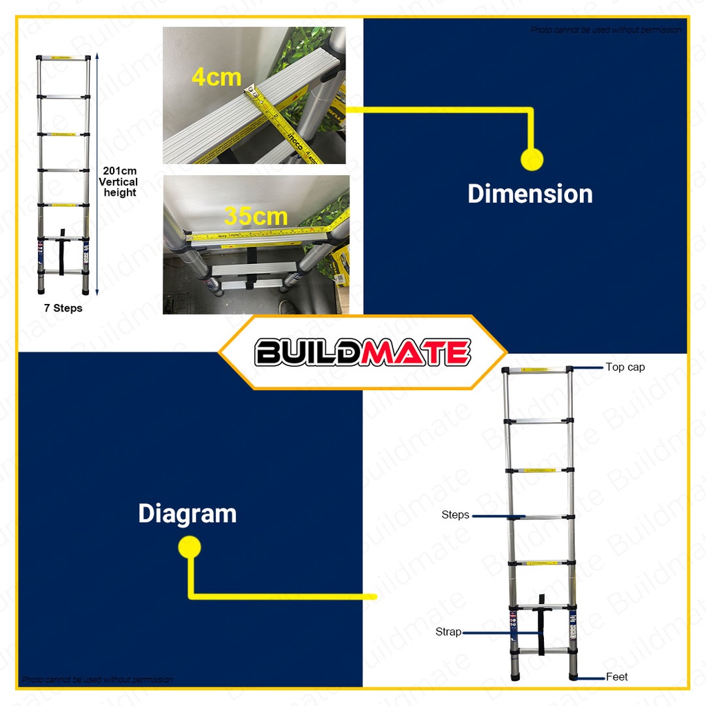 FUJIMA JAPAN Telescopic Single Ladder Aluminum 2 meters AY-ZJ-1020 ...