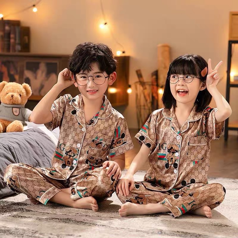 Silk Terno Pajama Long Pants Silk Sleepwear Set For Kids 1Set Shopee Philippines