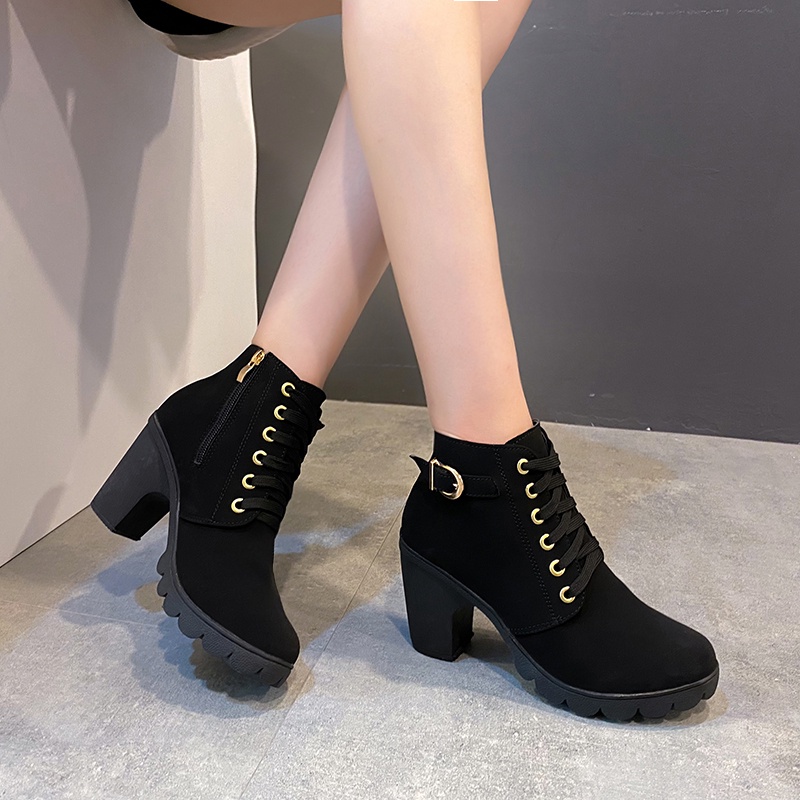 Korean Boots for Women Fashion Heels Suede Dwarf Shoes add 1 size 888 Shopee Philippines