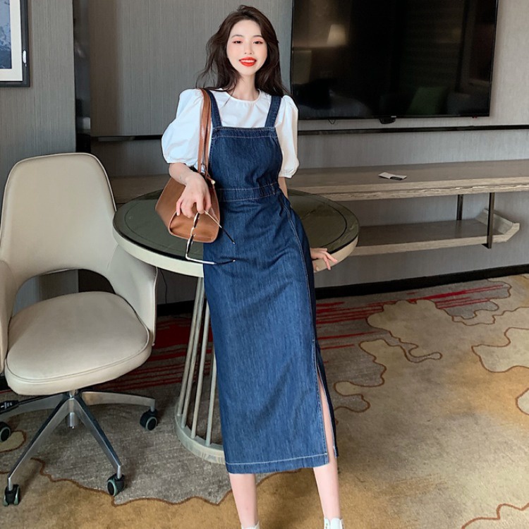 Denim jumper 2024 long skirt