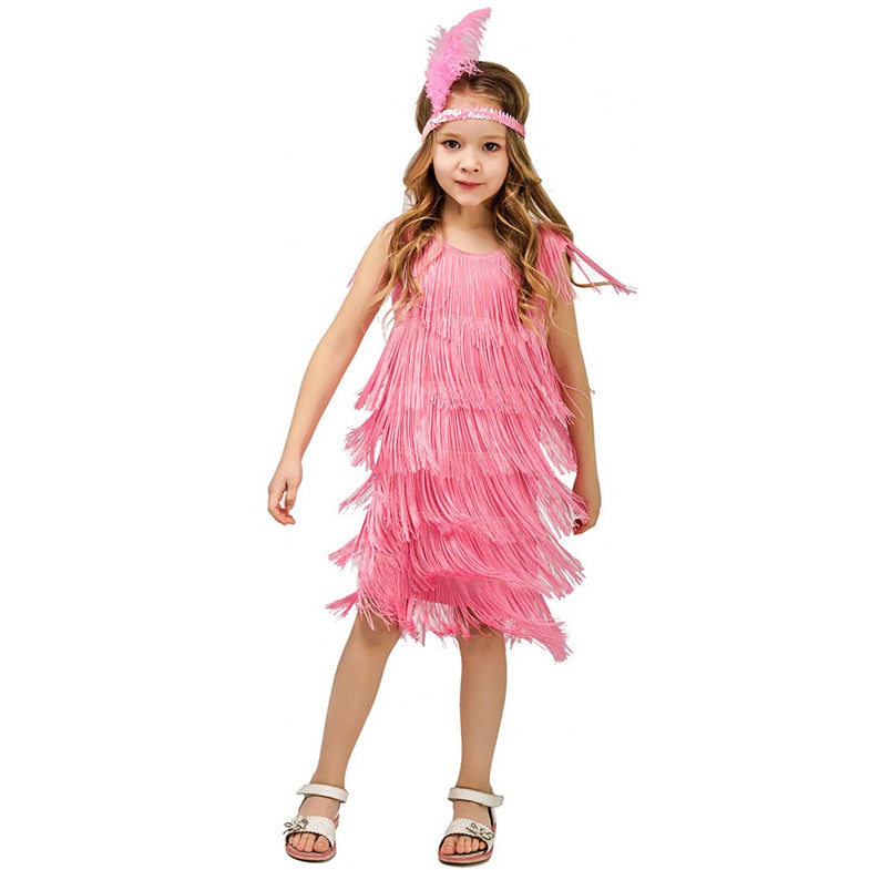 ZST Great Gatsby Flapper Christmas Party Costume for Girls Kids Fringe Dress