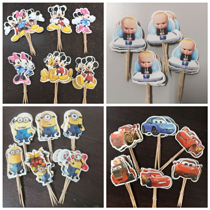 toothpick Mickey Mouse boss baby minion the car cupcake topper cup cake ...