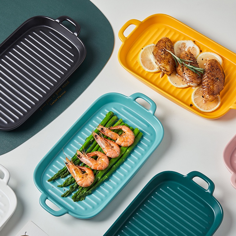 Chcreate Porcelain Microwavable Oven Safe Bakeware Serving Tray