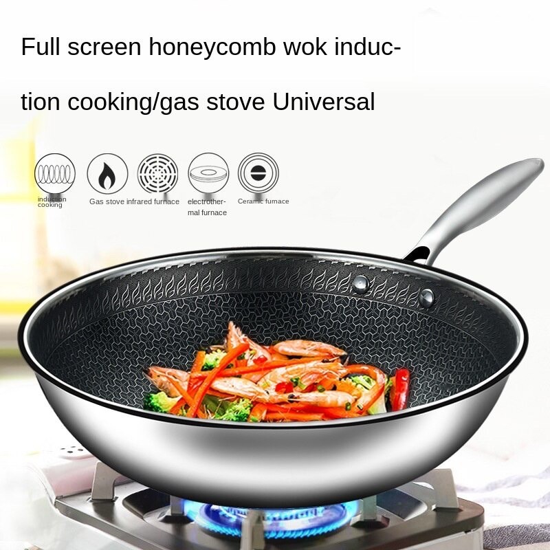 304 Stainless Steel Honeycomb Wok Pan Non-Stick Scratchproof Pan 32cm ...