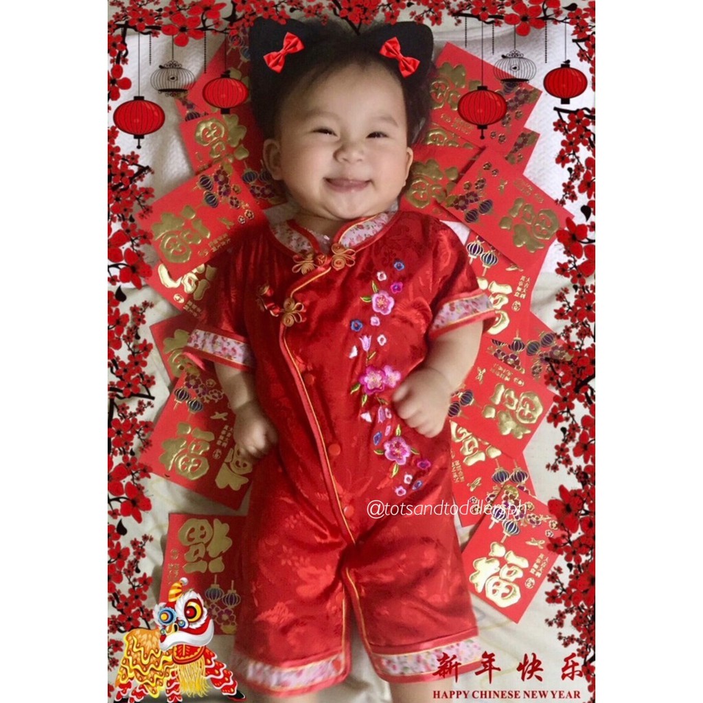 Baby Girl CNY Cheongsam Chinese New Year Costume Baby Satin Romper