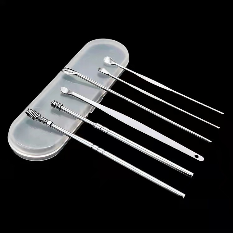 6pcs/Set Silver Stainless Steel Ear Spring Screw Dig Ear Clean Ear Pick ...