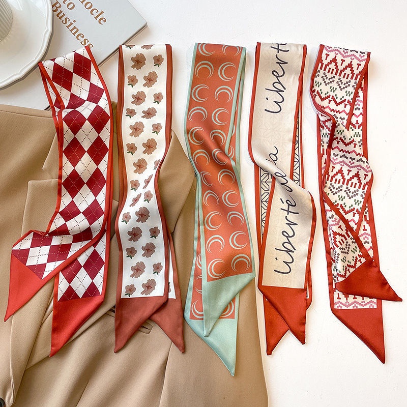 【QiaoZhi】Red Sharp Angle Double-Layer Satin Small Long Headband Silk ...