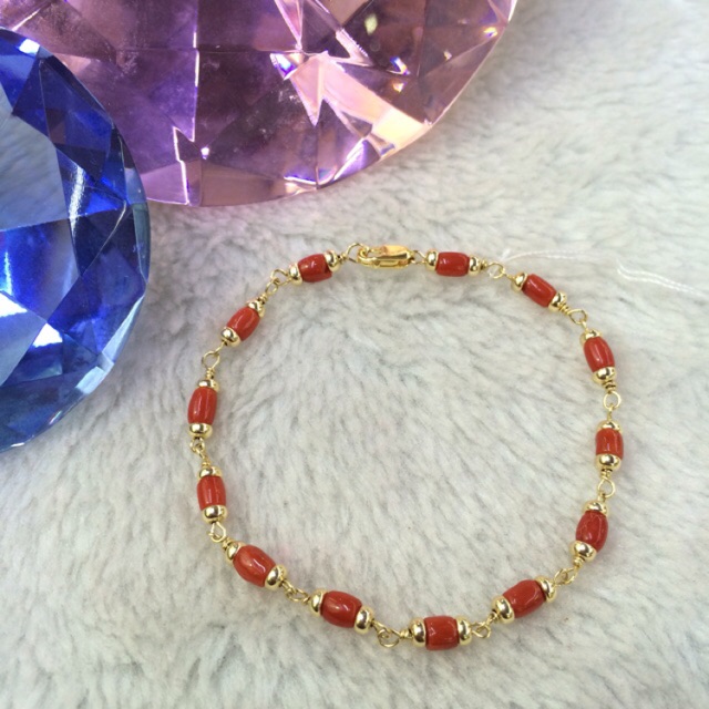 Bracelet En Corail Naturel Rouge - Bijou Artisanal Italie - Perles De Corail Avec Fermoir Hook - 7 Pouces